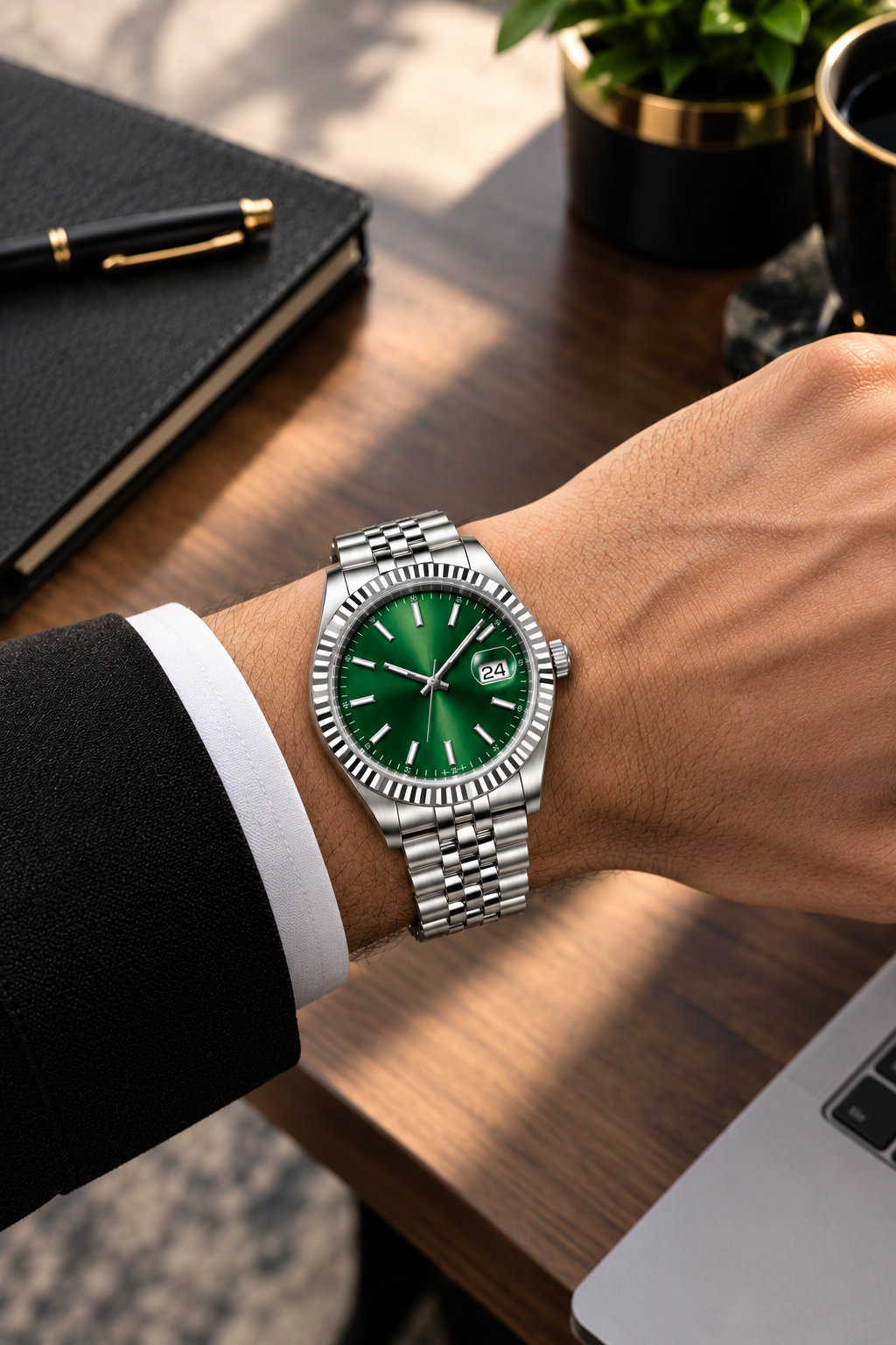 Rolex Datejust Green Dial Silver Stainless Steel Men's Watch