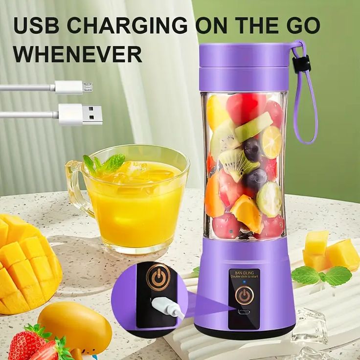 USB Chargeable Juicer Blender 6 Blades 380ml - Portable Juicer Cup & Smoothie Maker