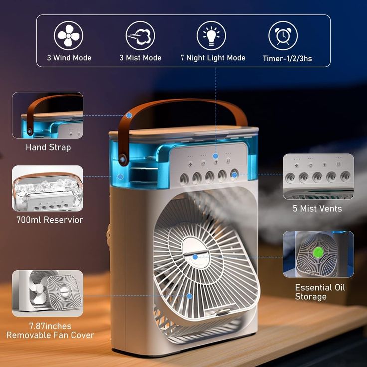 Portable Air Conditioner Mist Fan Big Size 3-in-1 Mini AC Fan for Room Air Cooler with Ice